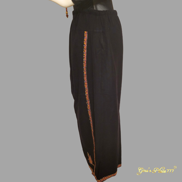 STEENA Womens Indian Embroidery Accents Drawstring Waist Black Maxi Skirt Size L - Picture 8 of 11